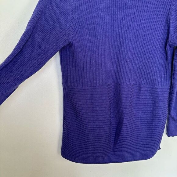 Eileen Fisher Women’s Indigo Merino Wool Angle Front Shape Ribbed Cardigan Sweat - Picture 5 of 9